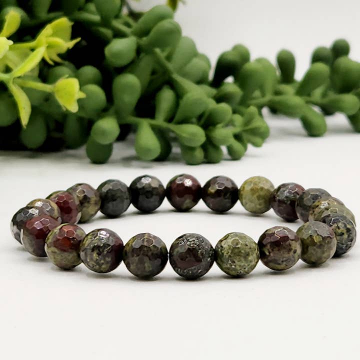 Dragon Bloodstone 8mm Faceted Stretchable Bracelet-7.5" L for wholesale by Meraki Gemstones