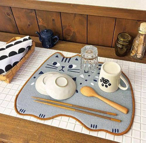 MinoCraft - Vente Torchon - Tapis égouttoir de cuisine en forme de chat2