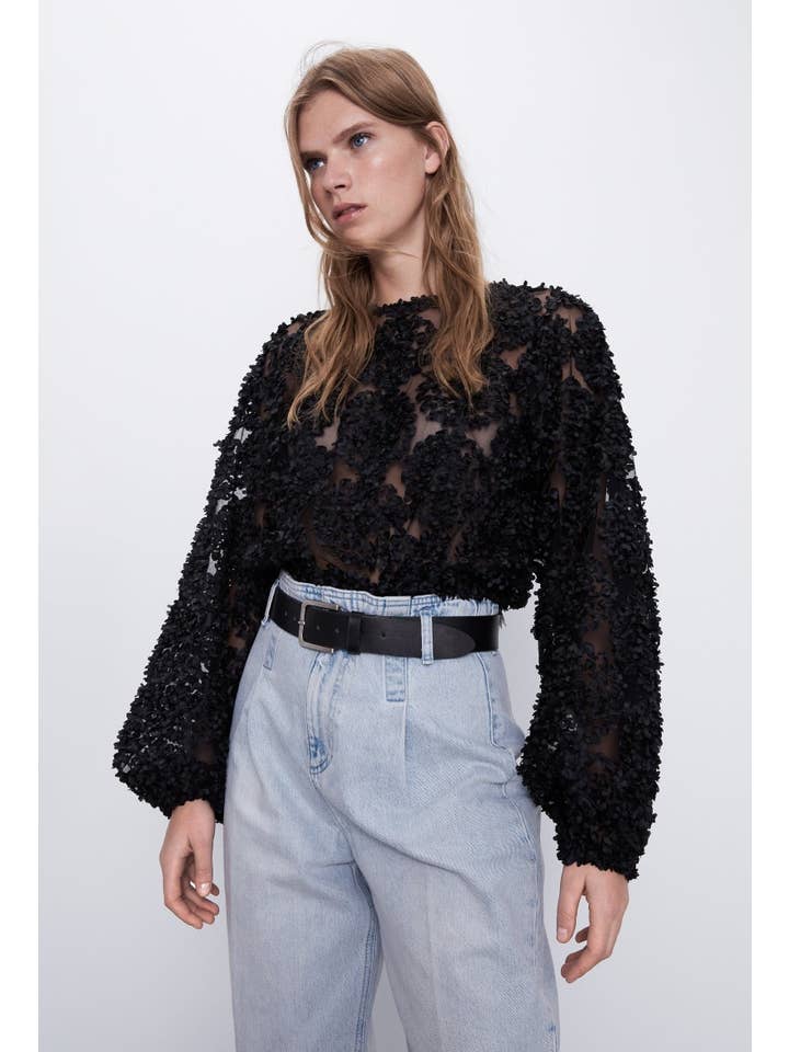 CHOKLATE PARIS - Wholesale Blouse - Women's - Textured rosette blouse (S/M-M/L) - CK08022