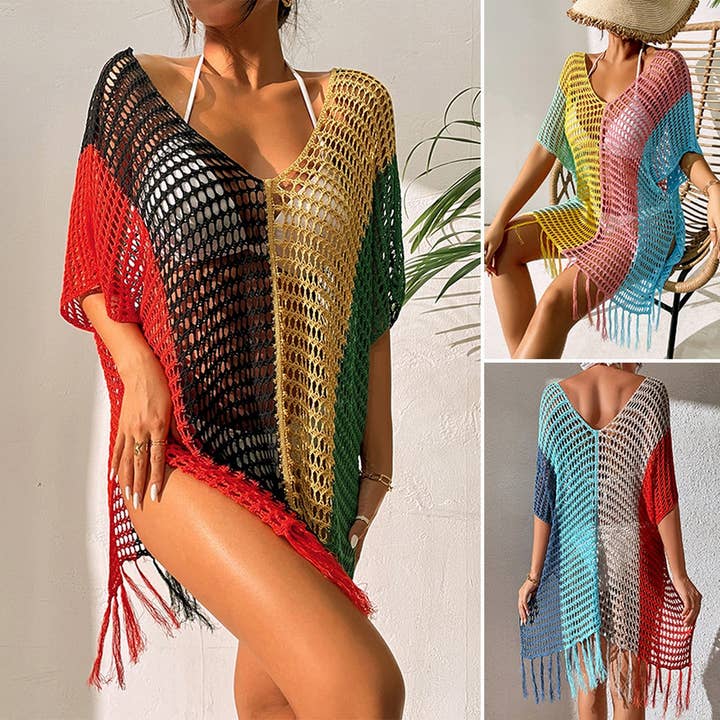 COLORFUL SEXY TASSEL HOLLOW BIKINI BEACH COVER-UP_CWMW0669 for wholesale by ACCITY