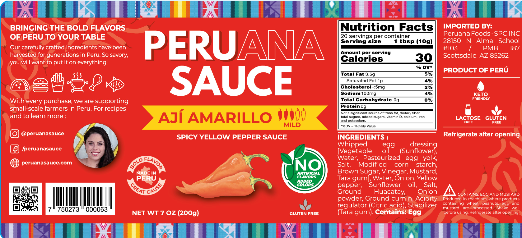 Peruana Foods - SPC – Molho picante por atacado – Molho Picante Gourmet de Aji Amarillo, 198g, Suave, SG, Keto1