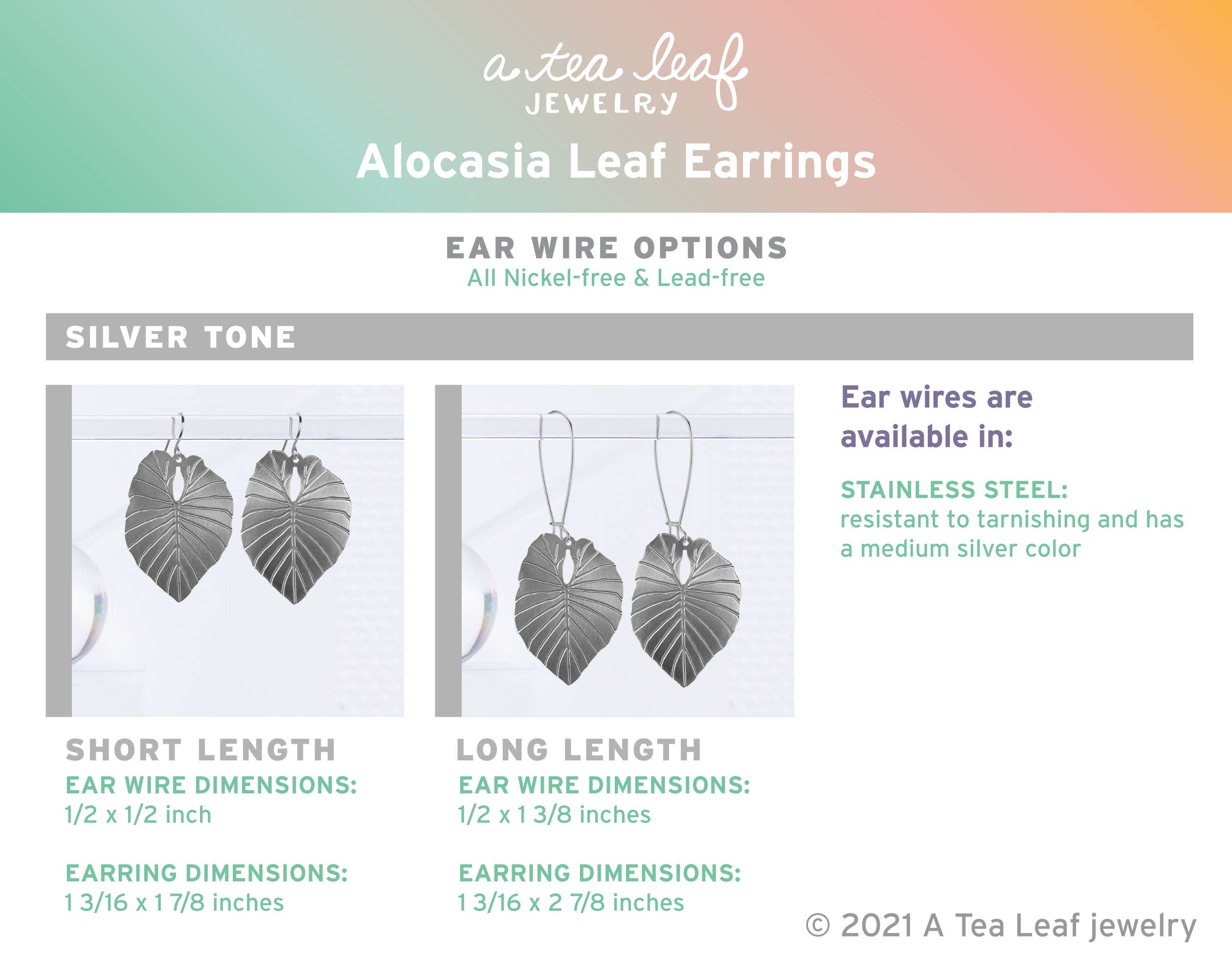 A Tea Leaf Jewelry - Wholesale Hangende/ronde oorbellen - Alocasia Leaf Oorbellen1