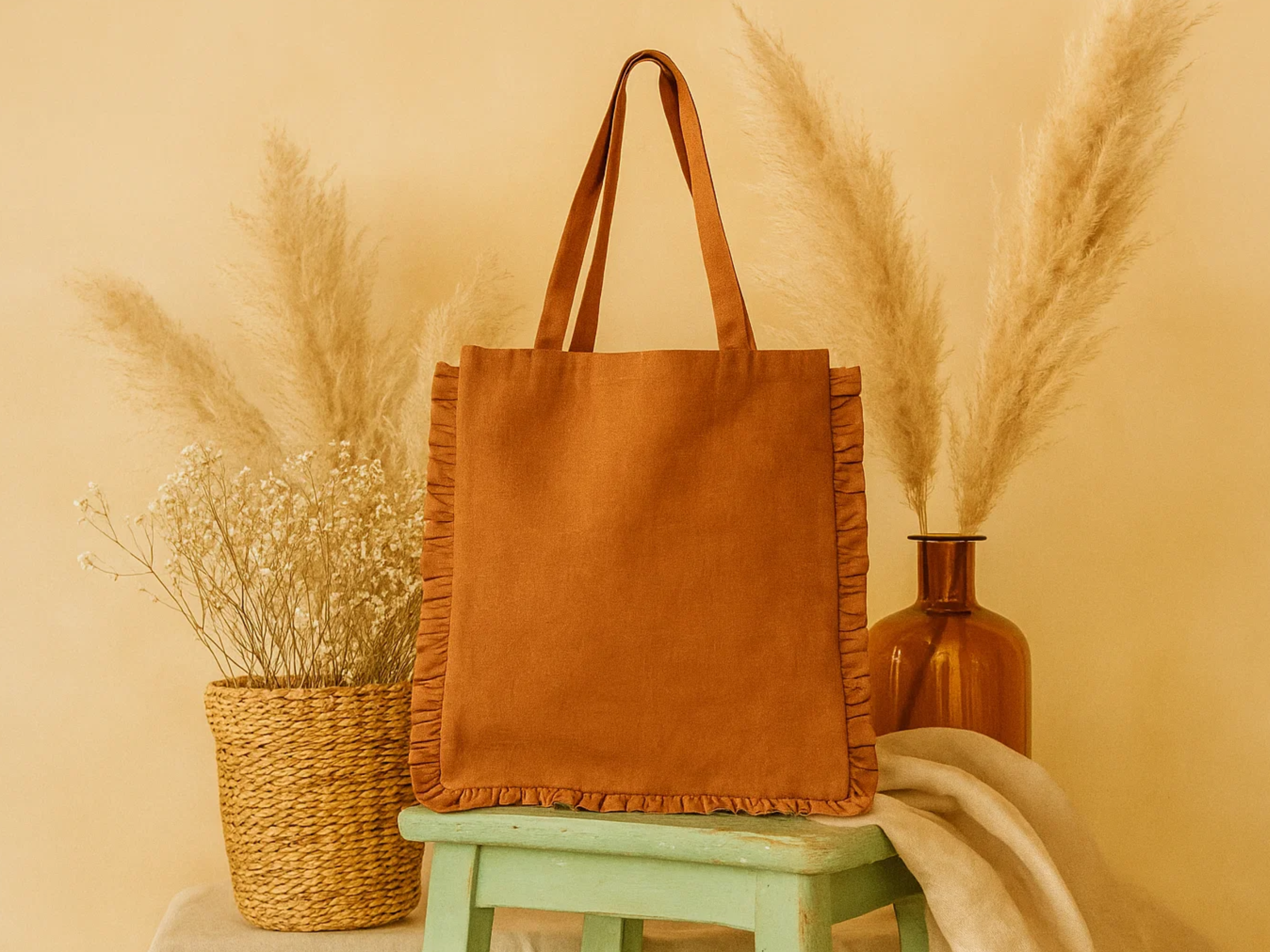 House of Kraft Jewelry & Accessories - Wholesale Tote Bag - Women's - Canvas Ruffle Tote | Canvas Colored Tote Bag | Unbranded 9