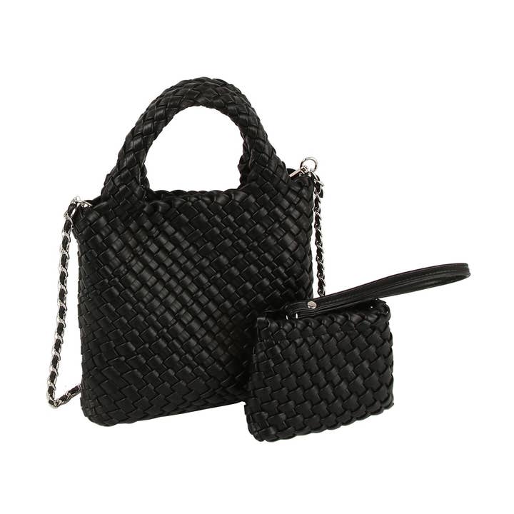 Geweven draagtas met minihandvat en bijpassend etui voor wholesale door Handbag Factory Corp