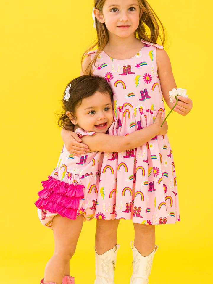 Pink Girls Cowgirl Cutie Knit Tie Shoulder Twirl Dress
for wholesale on Faire8