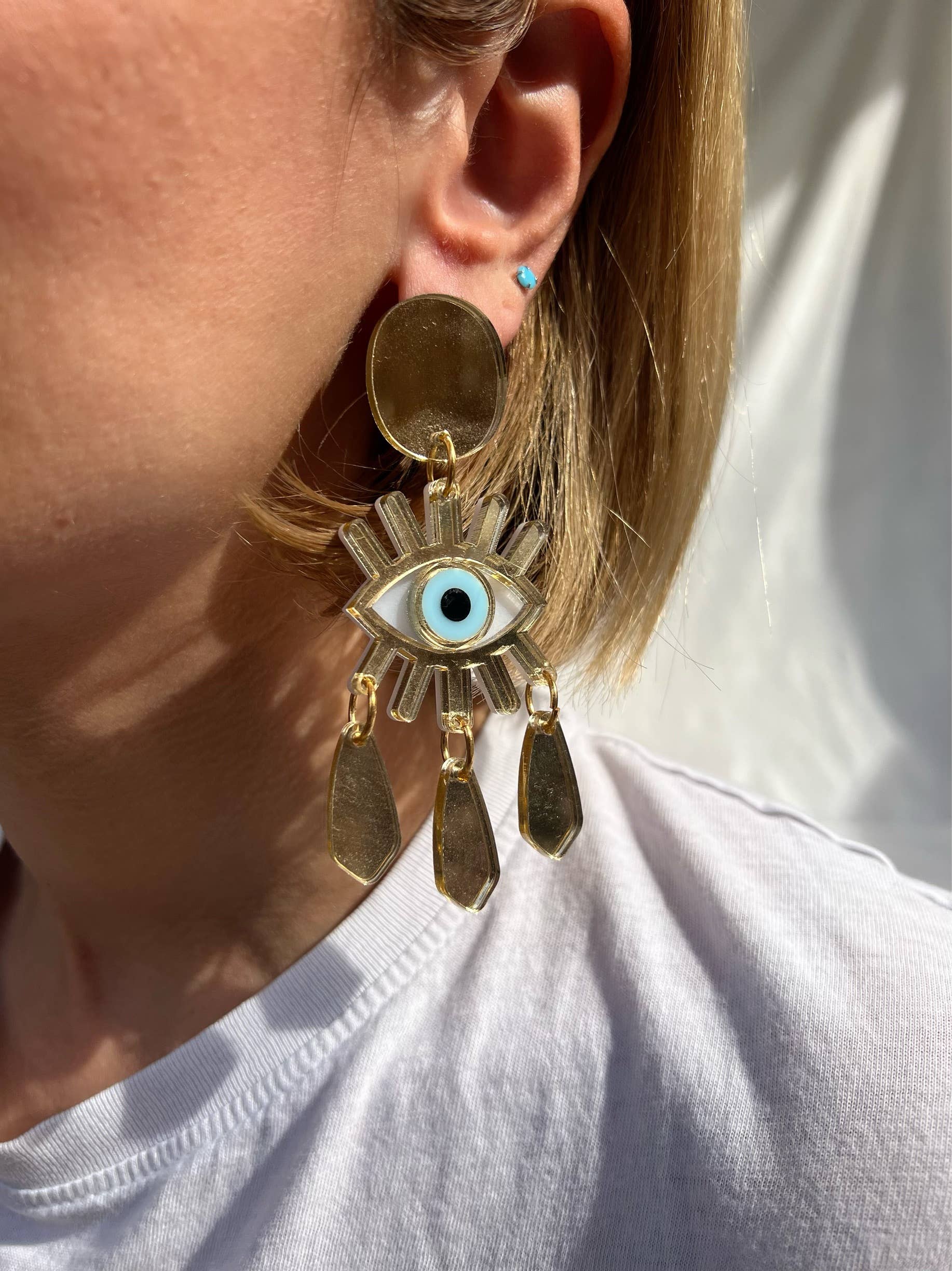 Christina Christi - Wholesale Clip-On Earrings - Gold Evil Eye Clip-On Earrings with Gold Plexiglass Designs5