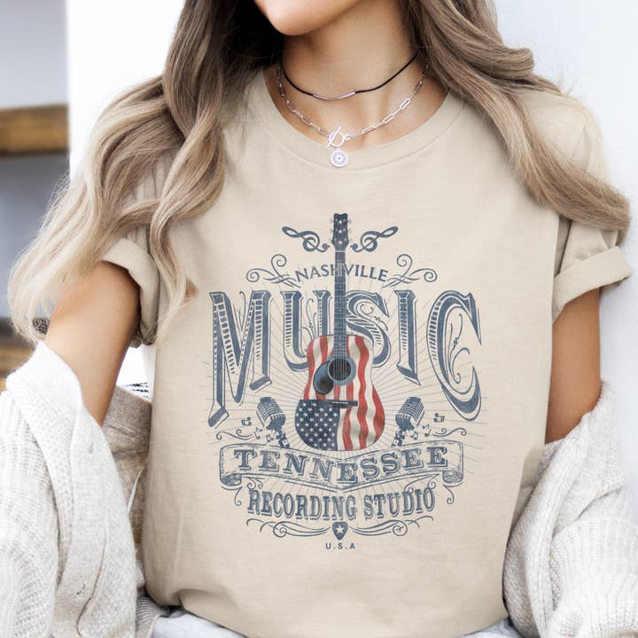 Par.tees by Party On! - Wholesale Screen Printed T-Shirt - Women's - Nashville Music USA Country Western america flag Graphic Tee