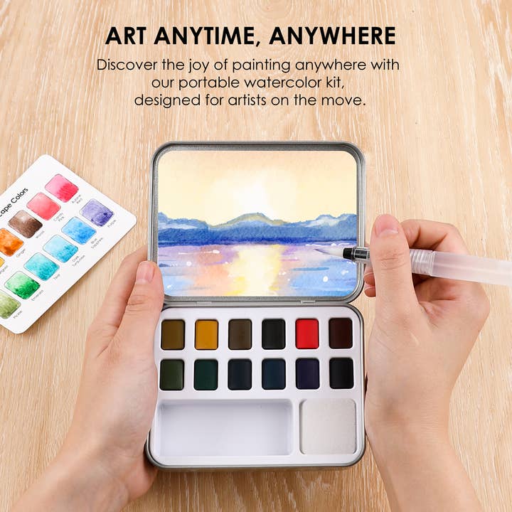Grabie - Wholesale Watercolor Paint - Watercolor Pocket Set Of 12 With Brush - Landscape Colors2