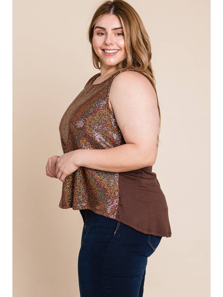 Emerald Collection - Wholesale Blouse - Women's - ETK-8681-PL Plus Size Sparkly Sequin Sleeveless Fashion Top