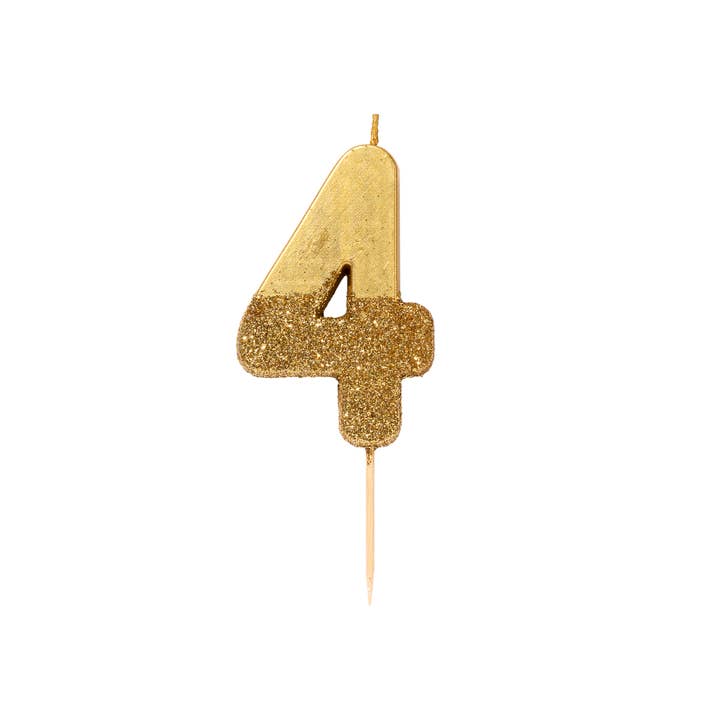 Talking Tables USA - Wholesale Cake Candle - Gold Glitter Birthday Number Candles | 0-9 | Single |