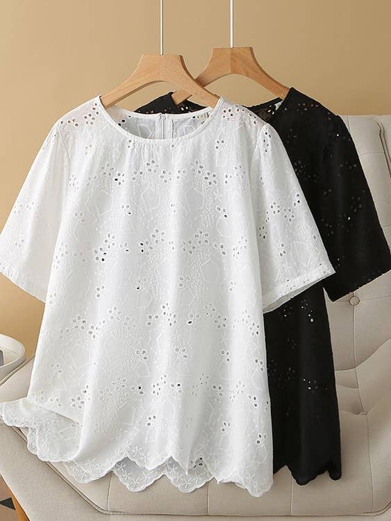 Vintage Hollow Out Embroidered Blouses Tops for wholesale by Whisper Mint