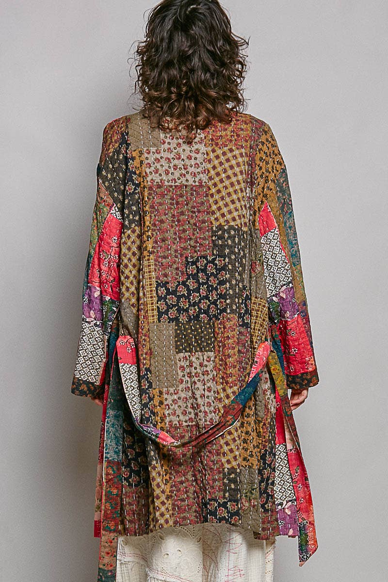 TAUPE PINK MULTI Long Sleeve Padded Kimono Jacket for wholesale on Faire3