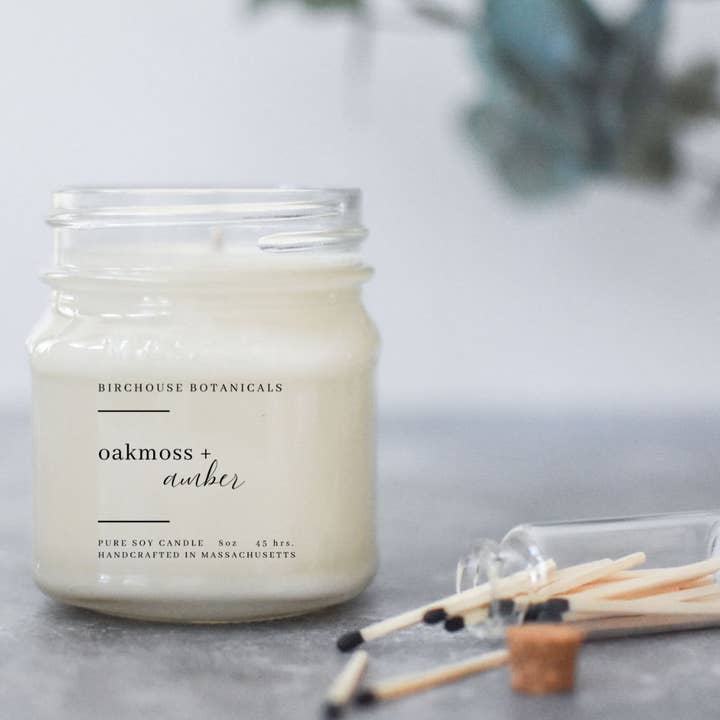 Birchouse Botanicals - Wholesale Jar/Filled Candle - Oakmoss & Amber 8 oz. Soy Candle - Home Decor, Candle Gift1