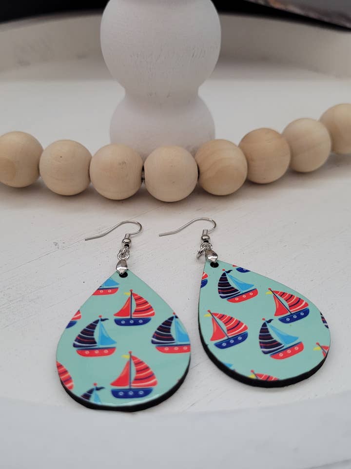 Nautical Sail Boat Summer Teardrop Handmade Earrings for wholesale by Little Jaeger Studios