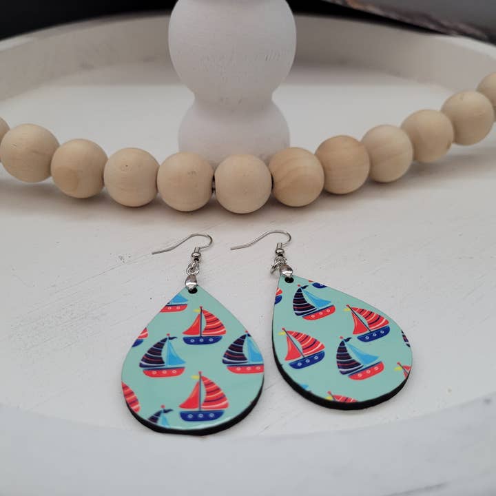 Little Jaeger Studios - Wholesale Dangle Earrings - Nautical Sail Boat Summer Teardrop Handmade Earrings