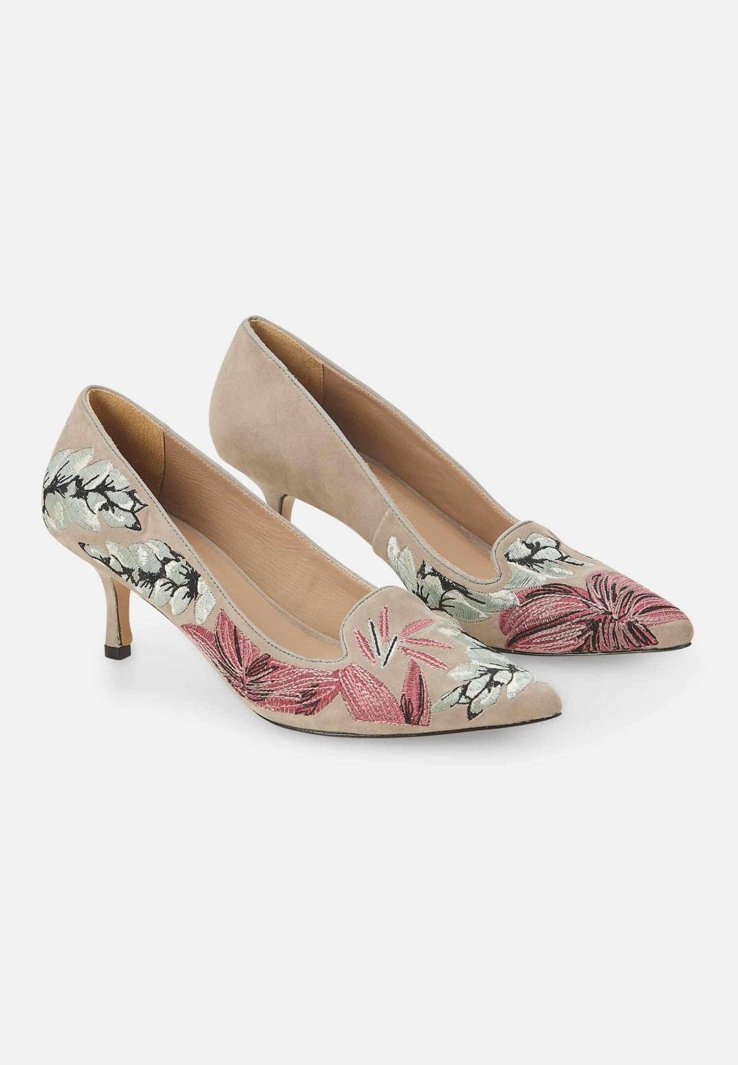 Mangará Atelier - Wholesale High Heels - Women's - Grey Suede Embroidered Pumps – Kitten Heel Style8
