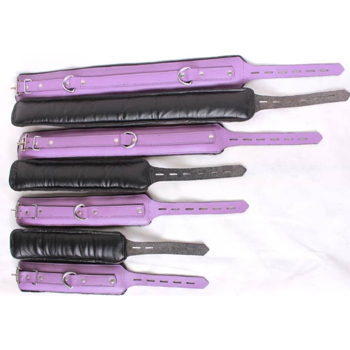 greenman premier essentials - Venta al por mayor Juguetes eróticos - Juego de esposas de muñeca y tobillo de cuero genuino para BDSM, color morado y negro1