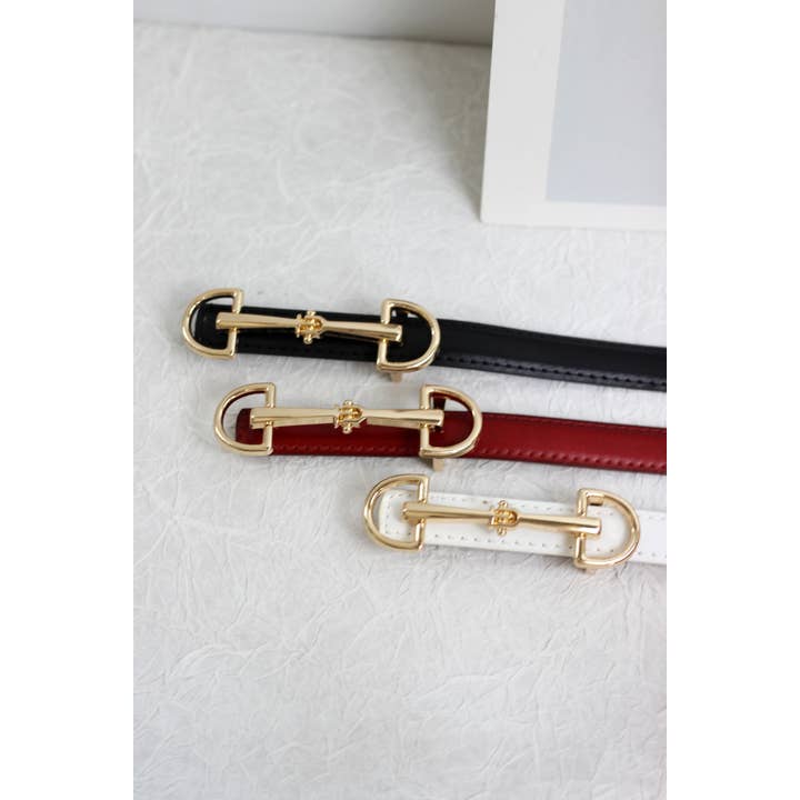 ESLEY - Wholesale Belt - Women's - A2408DJN36588 - Slim Leather Belt with Equestrian Buckle