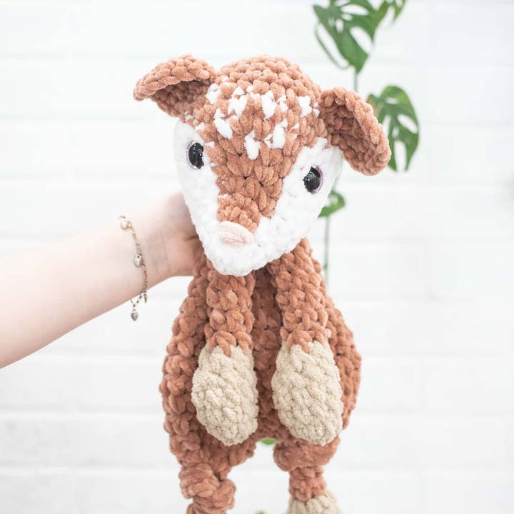 Deer Lovey, Baby Deer Stuffed Animal, Crochet Fawn Snuggler for wholesale by The McGarvey Workshop