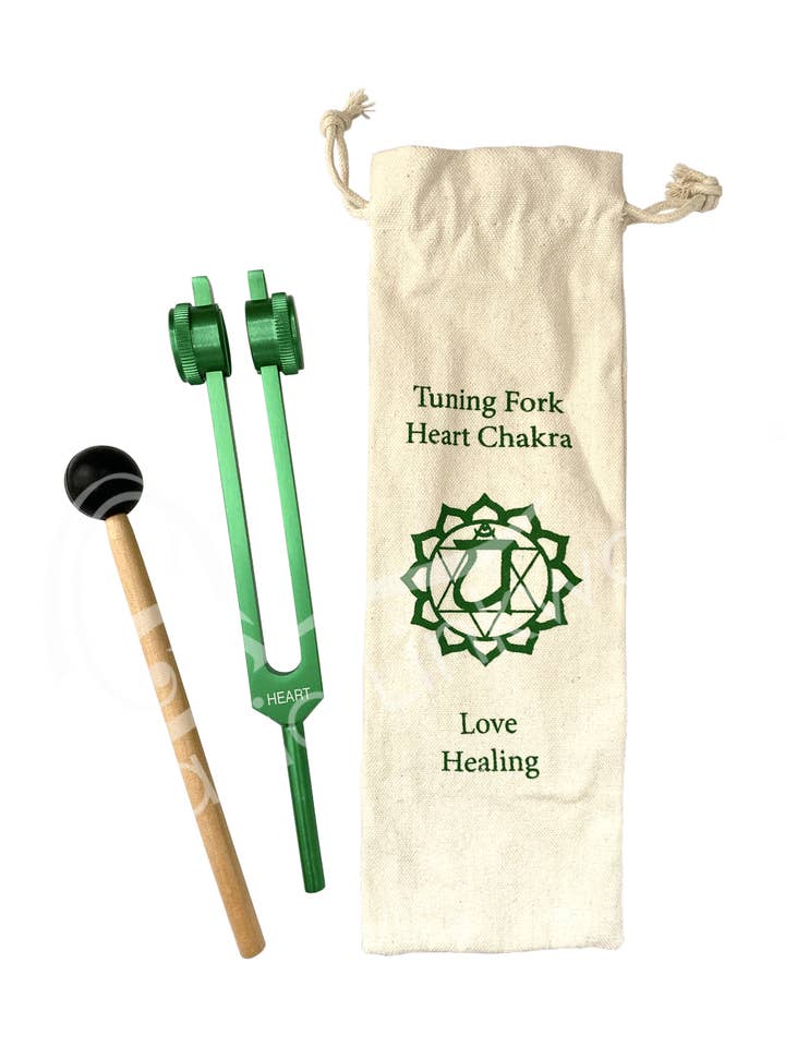 (PC)TUNING FORK - GREEN/HEART CHAKRA TUNED WITH STICK & BAG for wholesale by Oceanic Linkways Inc