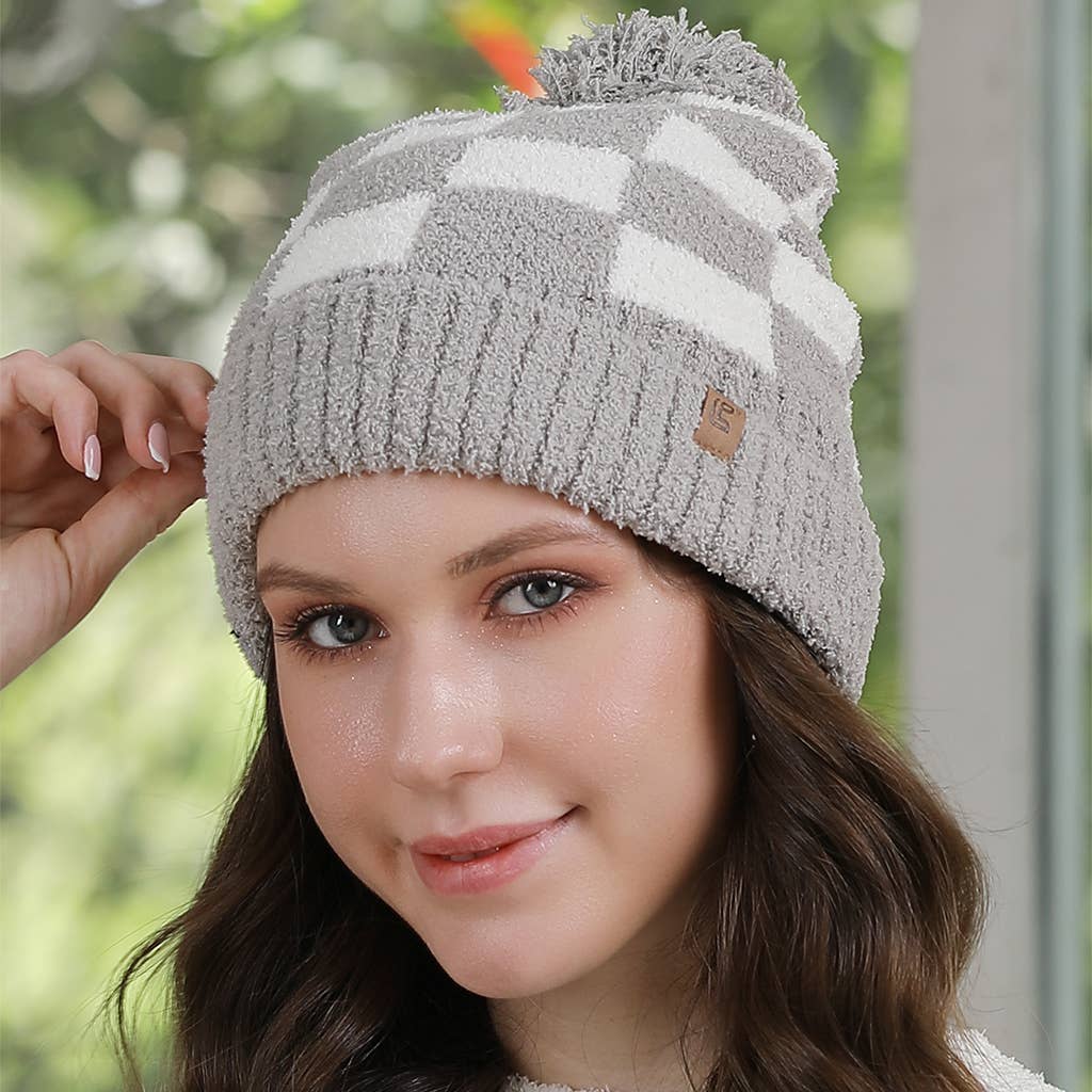 Fashion City - Vente Bonnet – femme - Bonnet à pompon à motif à carreaux Buffalo18