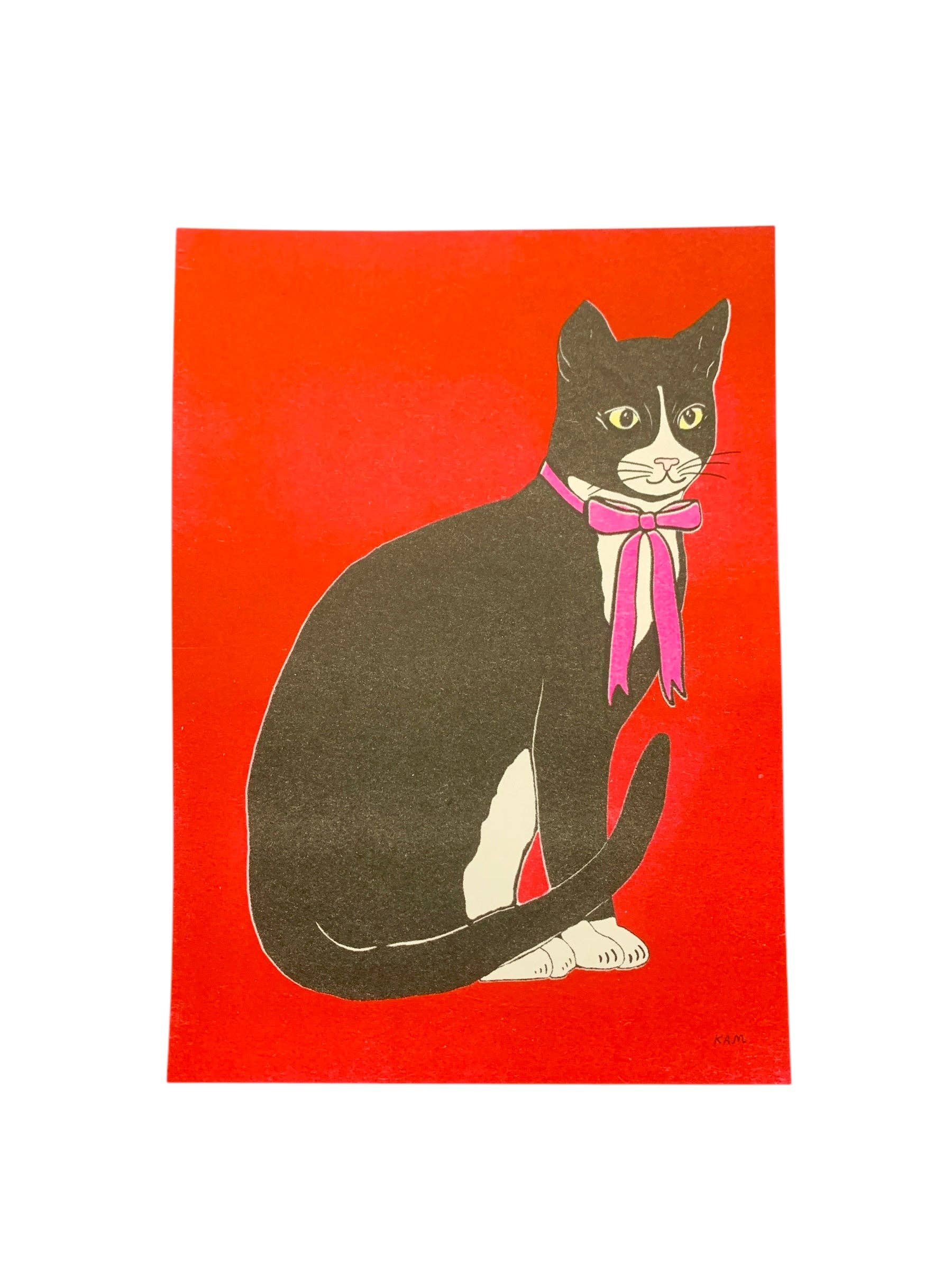 StitchPrism - Wholesale Art Print - Risograph Print - 5x7" Tuxedo Cat Red0