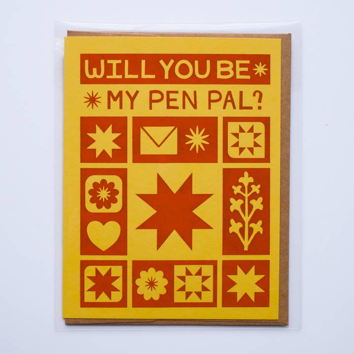 Lex MB Studio - Wholesale Everyday Greeting Card - Hand Printed "Will You Be My Pen Pal?" Everyday Card5