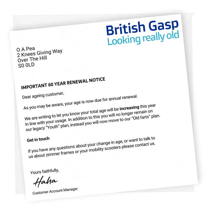 Energy Crisis Card | Funny 60th Birthday Card for wholesale by NotNiceThings