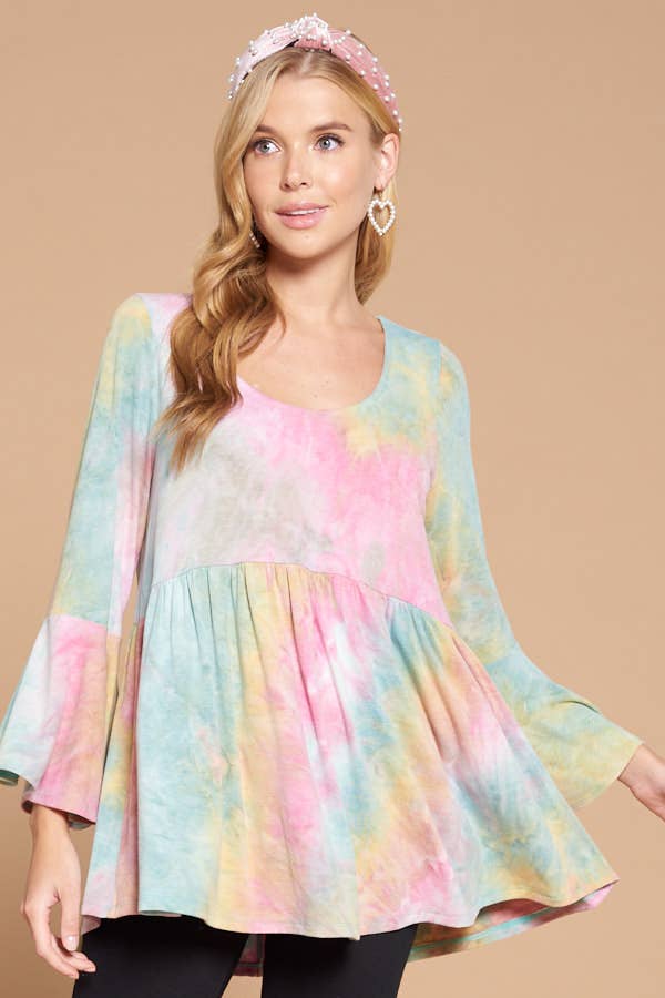 Emerald Collection – Engroshandel Tunika - Dame – ETK-8224 Tie Die Babydoll Tunika Top0