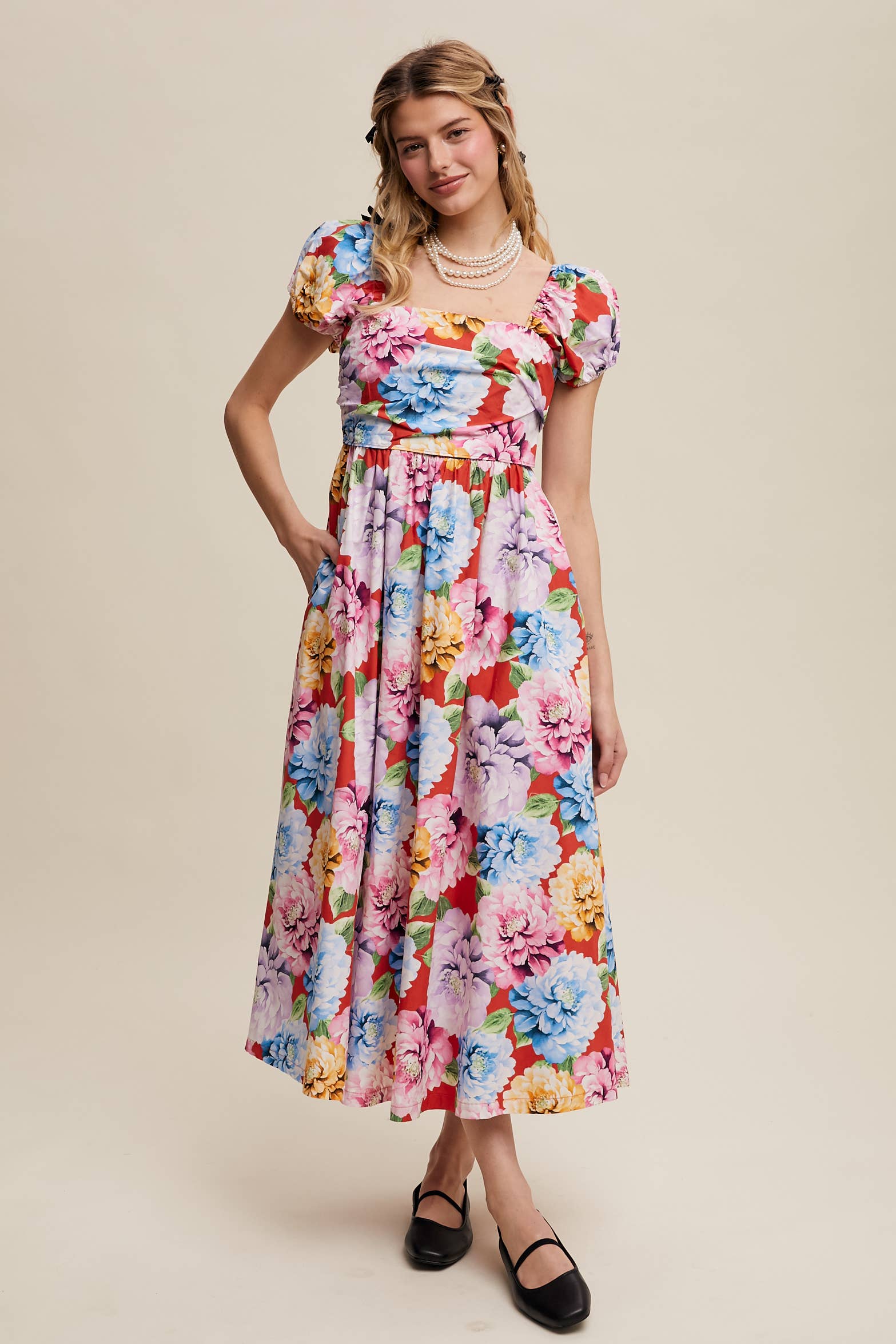 Listicle - Vendita all'ingrosso Vestito - Donna - Abito romantico a fiori con maniche a sbuffo10