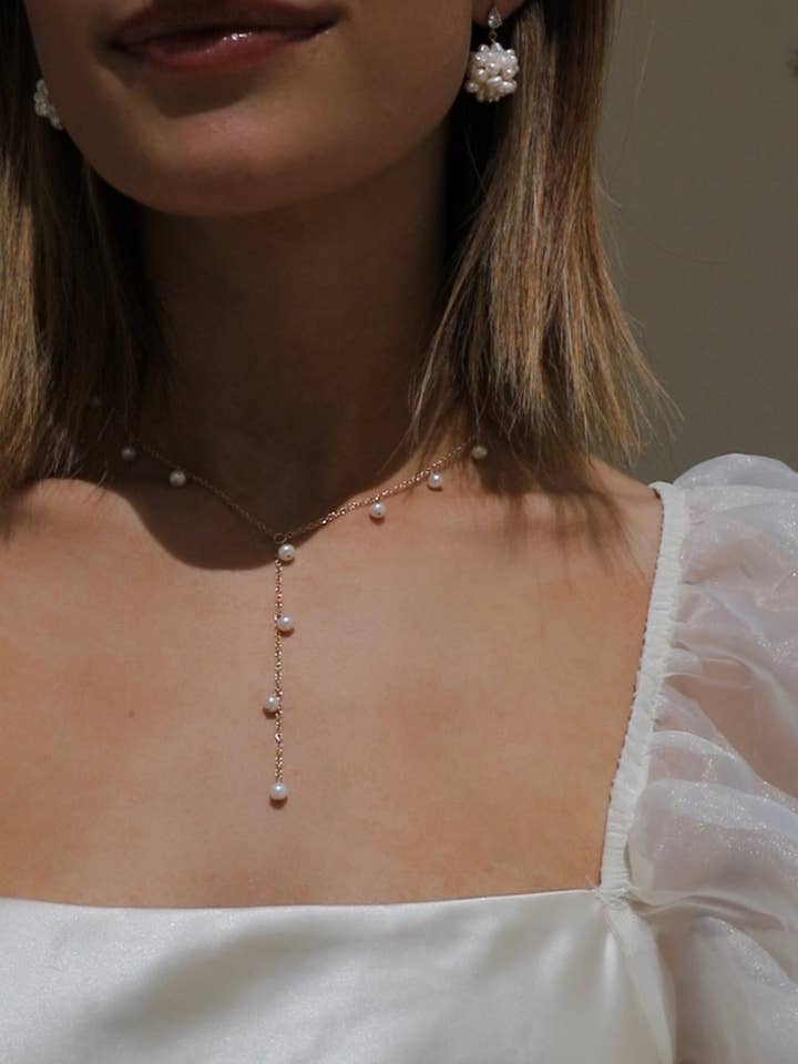 ELLE PEARL DROP LARIAT NECKLACE for wholesale by Katie Waltman Jewelry