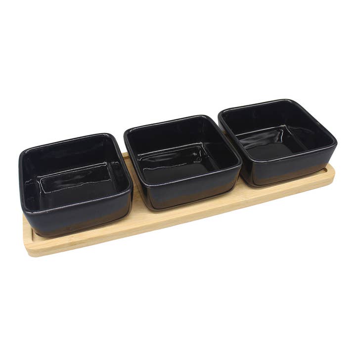 Wurm - Wholesale Salt & Pepper Shaker Set - Tapas 4-piece set, made of bamboo/ceramic natural/black (W/H/D) 28x5x10cm