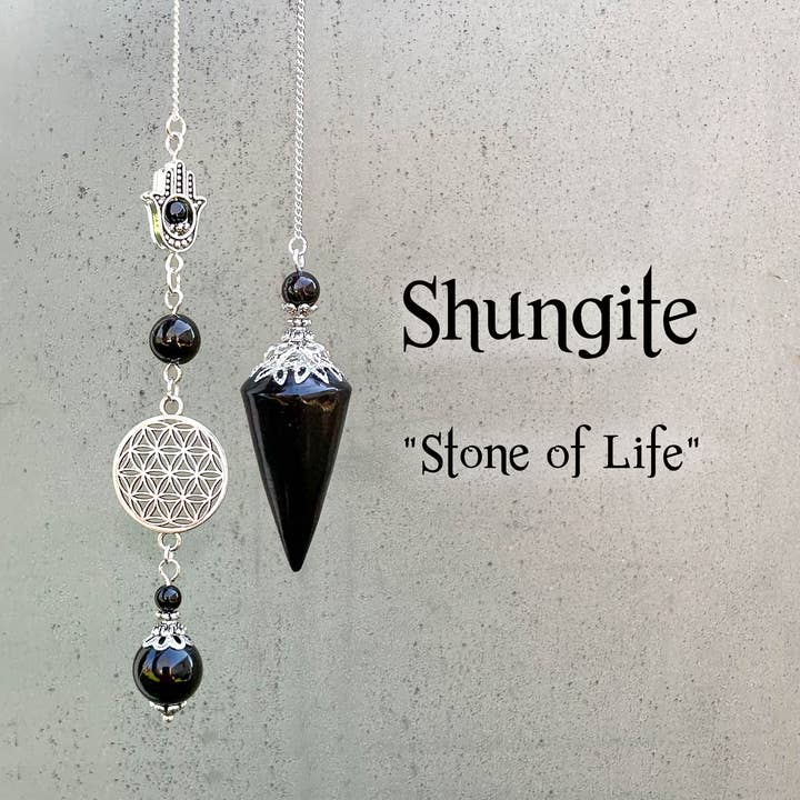 Shungite Pendulum with Flower of Life Charm for wholesale by Glorious Healing Crystals
