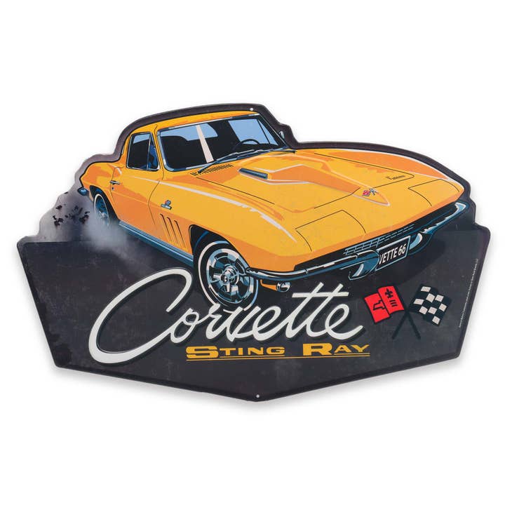 Open Road Brands, LLC - Wholesale Sign - YELLOW CORVETTE STING RAY METAL SIGN