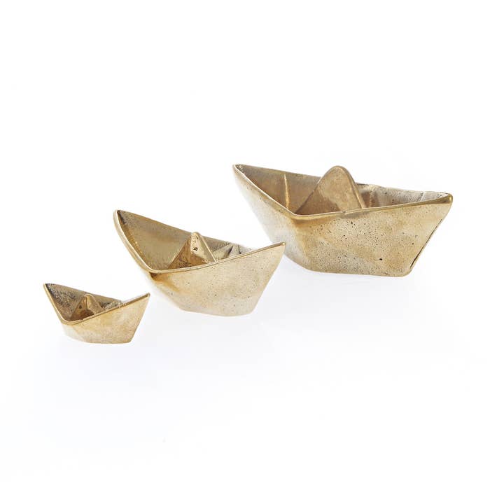 Set di 3 barche decorative «di carta», metallo bronzo massiccio, 3 misure per la vendita all'ingrosso da parte di ARTIA LTD
