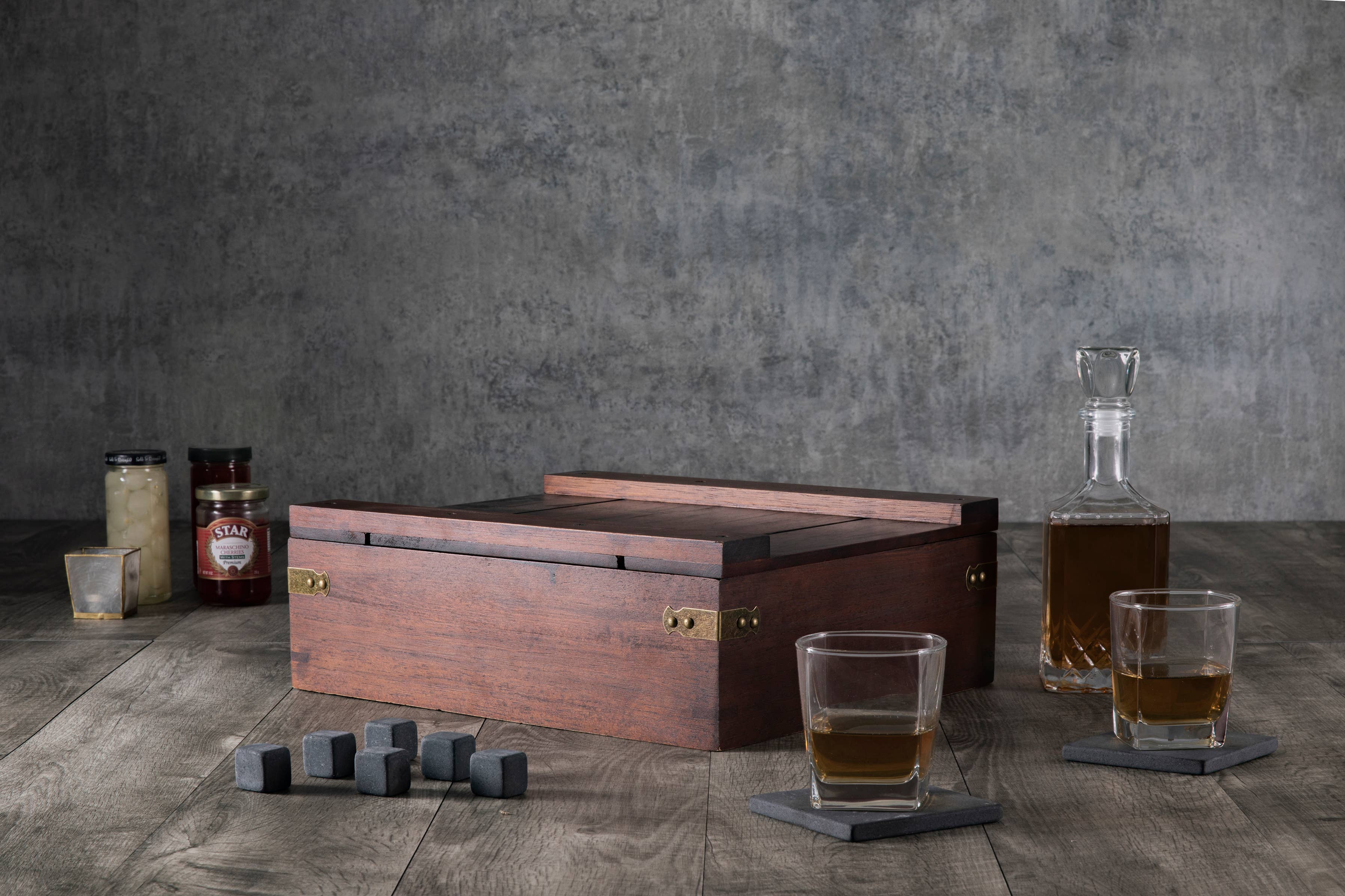 Dark Stain Parawood Whiskey Box with Decanter - Gift Set for wholesale on Faire6