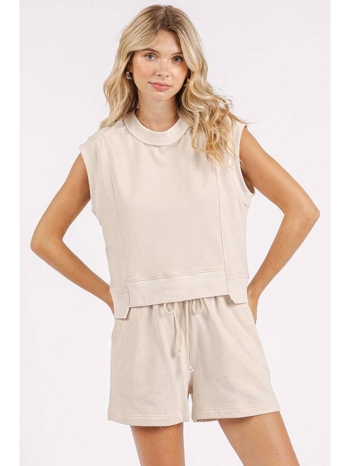 mittoshop - Wholesale Top & Short Set (NOT Loungewear) - Women's - FRENCH TERRY CREW NECK TOP AND SHORTS SET