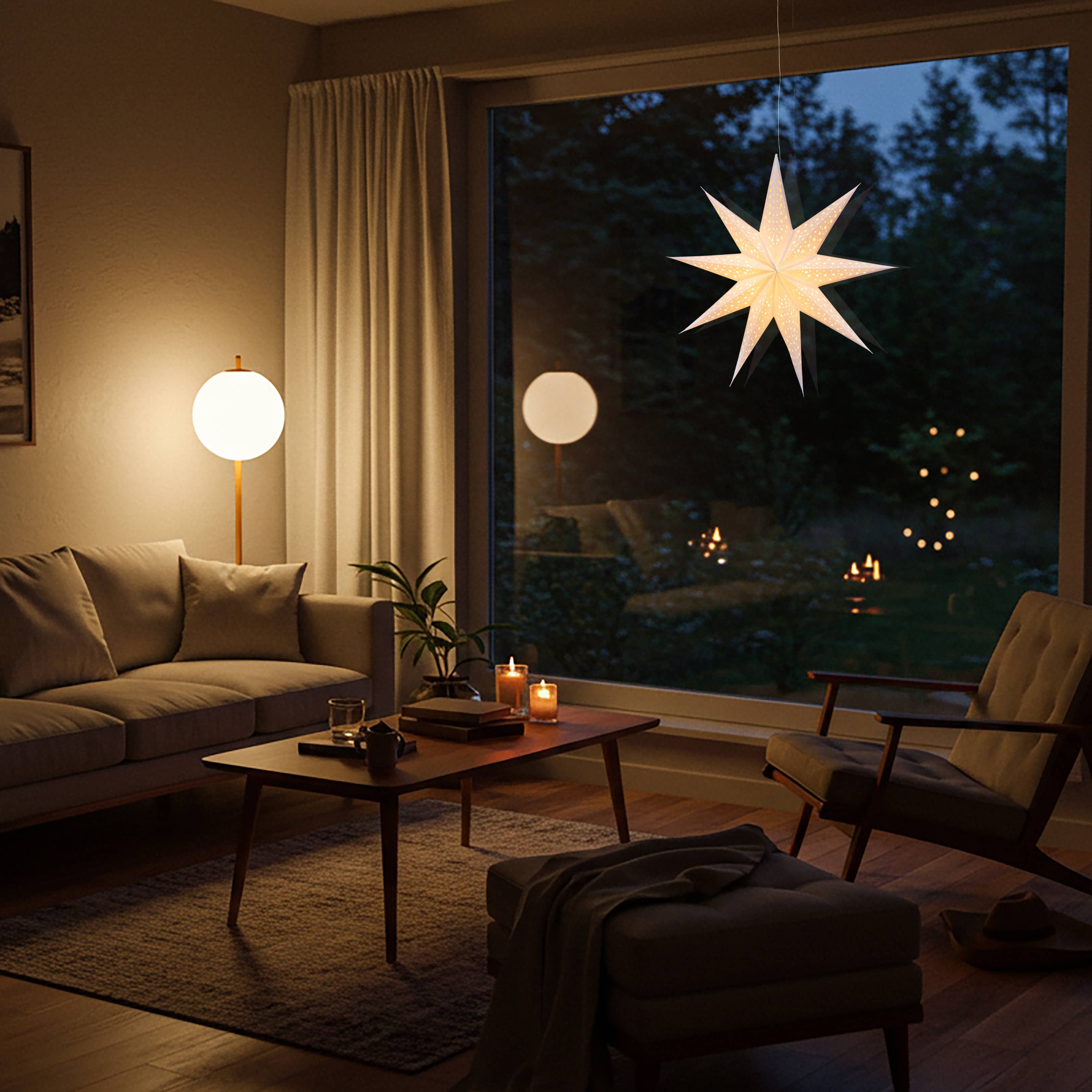 Artschatz LLC - Wholesale Paper Lantern/Lamp - Twinkle Star ~ 9 P, 25",  Cream Paper Star Lantern Light5