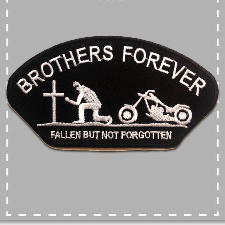 black Iron-on Patch - BROTHERS FOREVER Biker for wholesale on Faire