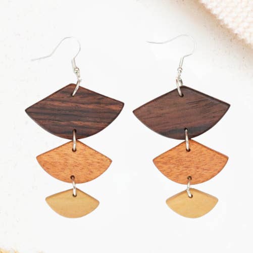 Golden Wood Geometric Earrings for wholesale by Upavim Crafts