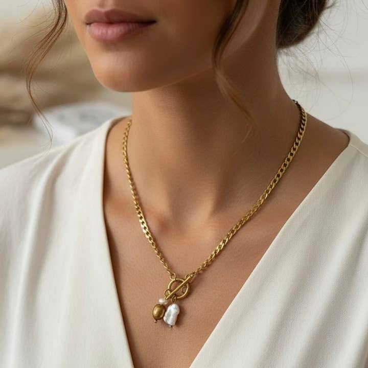 KINDNESS – Gold chain necklace with pearl for wholesale by OE!