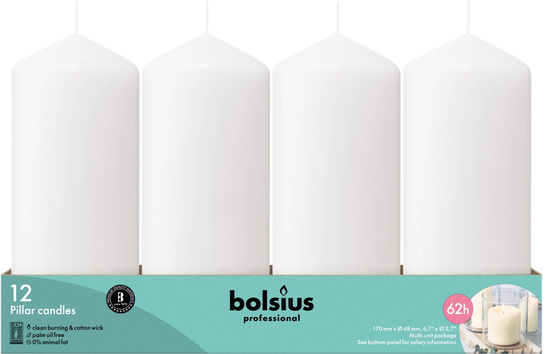 BOLSIUS - Wholesale Pillar Candle - 2.75 X6.6" Unscented Bulk Pillar Candles Long Clean- White6