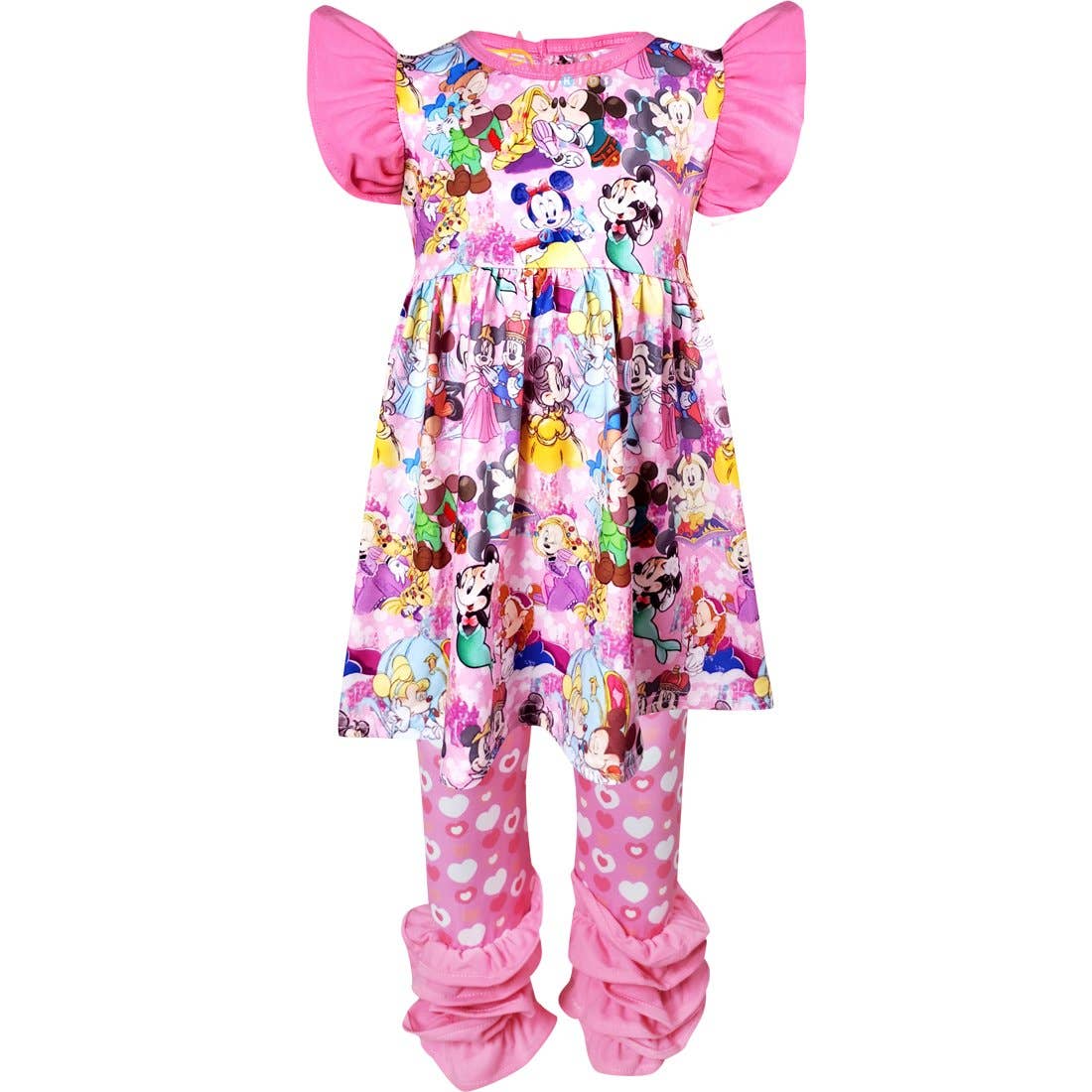 Angeline Kids - Wholesale Top & Leggings Set - Kids - Baby Toddler Little Girls Minnie Mouse Love Hearts Ruffle Top Capri Set - Pink