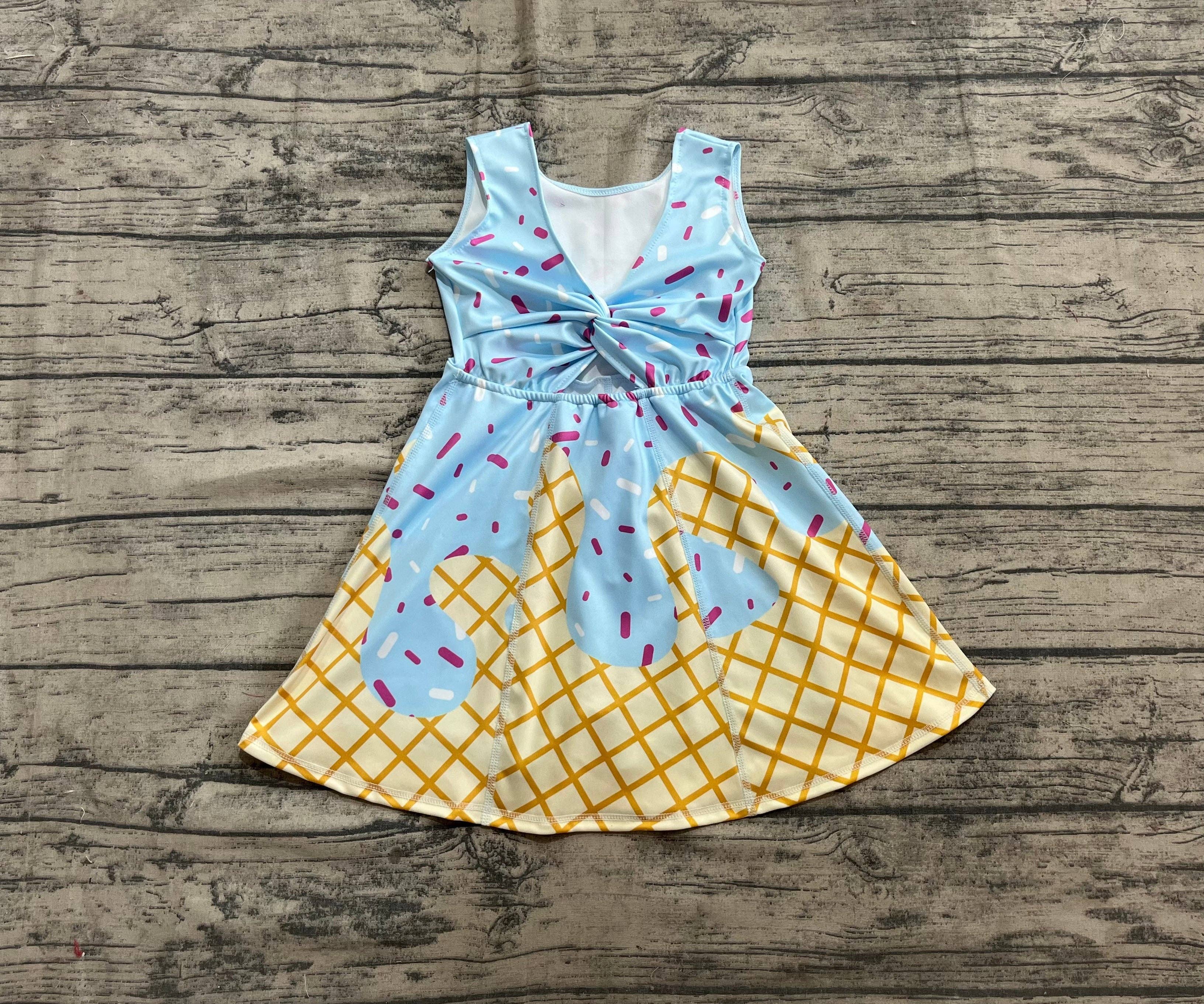 Aier Wholesale - Wholesale Dress - Kids - Baby Girls Blue Ice-cream Drip Yoga Skort Knee Length Dresses4