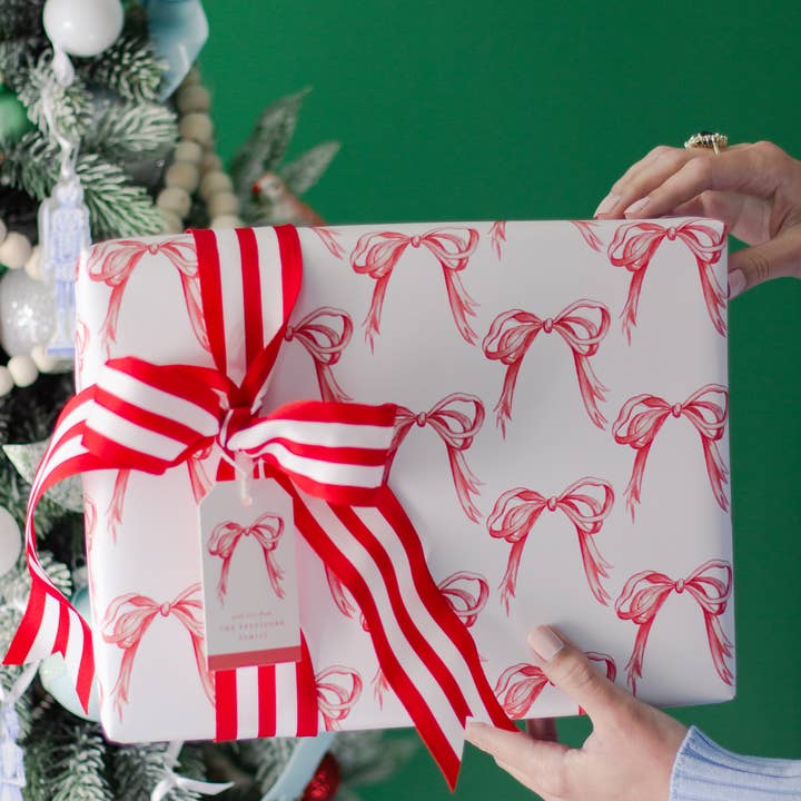 Simply Jessica Marie - Wholesale Flat Wrap - Red Bows Christmas Wrapping Paper 3 Sheets1