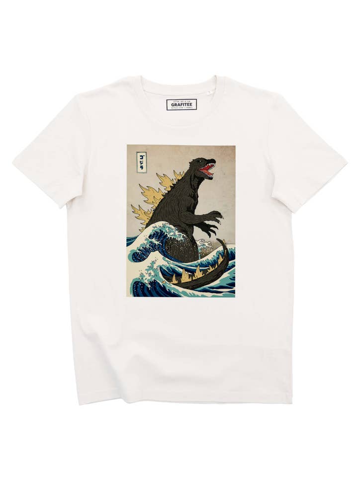 Off white Godzilla Wave Hokusai T-shirt - Kaiju Painting T-shirt for wholesale on Faire