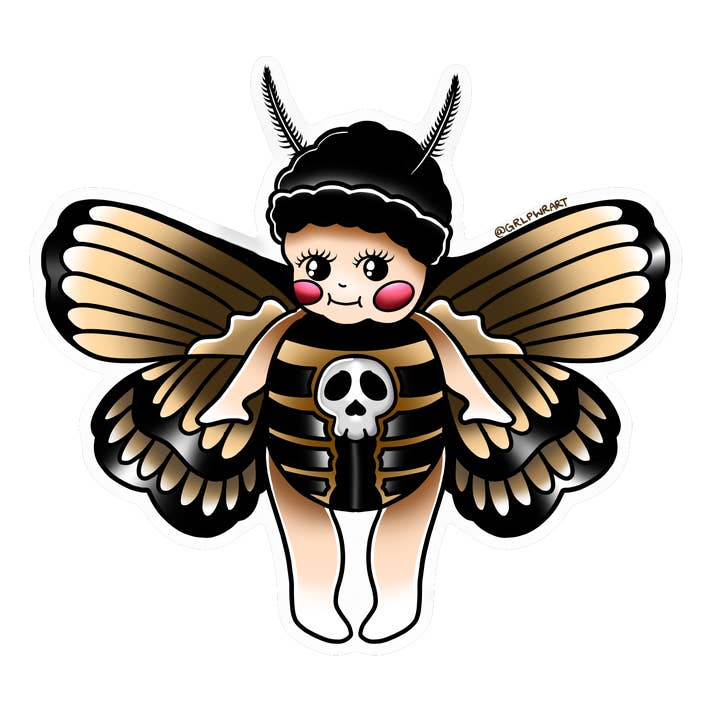 Adesivi Kewpie Death Moth per la vendita all'ingrosso da parte di Grlpwr Art