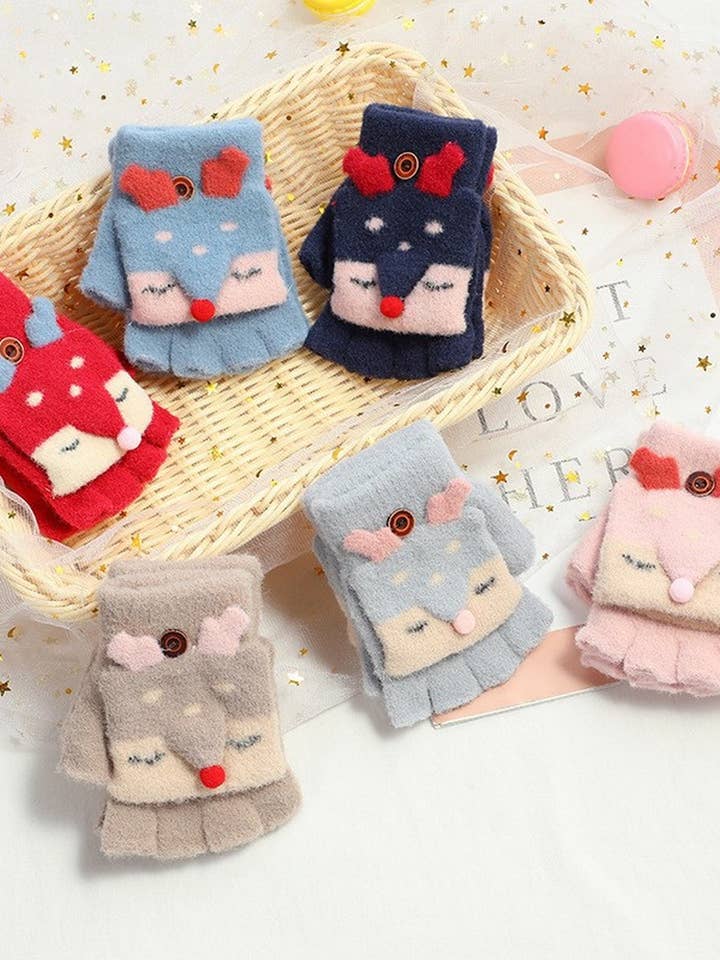 CWAG00564_KIDS WINTER KNIT FOX FINGER FLIP GLOVES for wholesale by NINEXIS