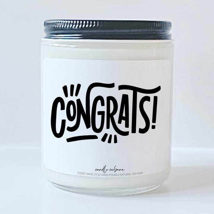 FÉLICITATIONS - Bougie au soja naturelle végétalienne pour la vente par Candle Cabana
