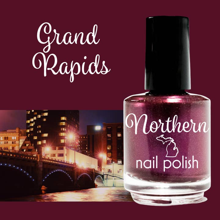 Grand Rapids ~ Nail Polish Holographic Burgundy Vegan Eco for wholesale by Northern Nail Polish